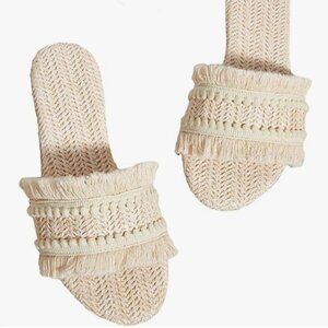 Fringe Straw Boho Sandals Open Toe Slides
